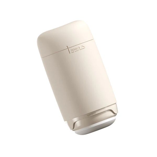 TENGA Puffy Masturbator in Beige, leicht gekippt.