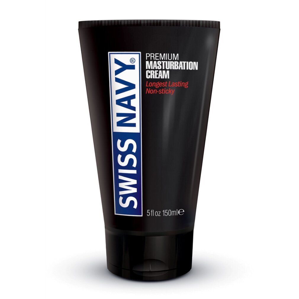 Schwarze Tube mit Swiss Navy Premium Masturbation Cream, 150ml.
