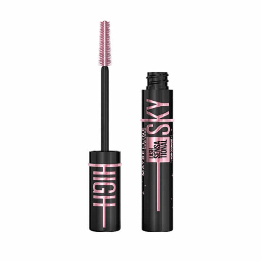 Maybelline Sky High Mascara in Schwarz mit rosa Bürste und goldenen Schriftzügen.