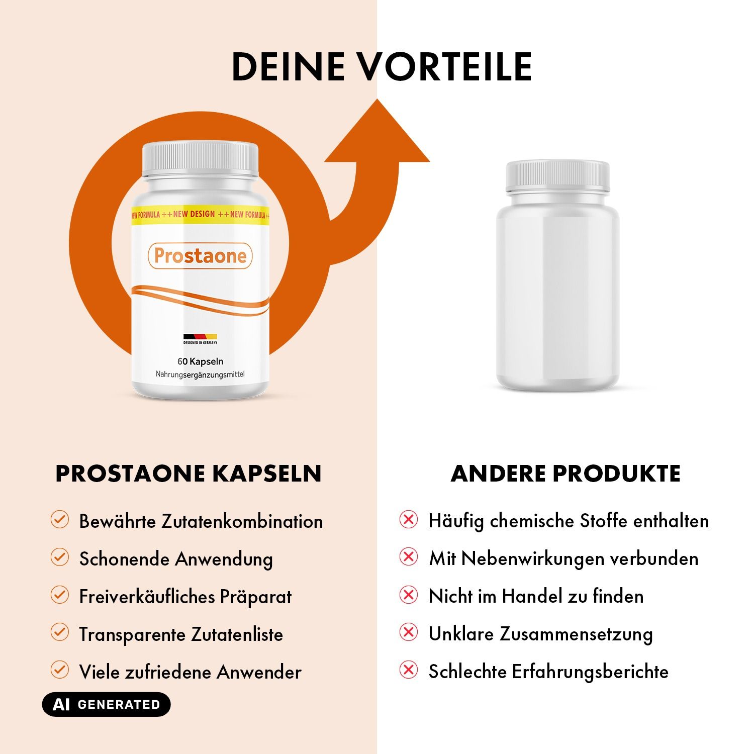 Flasche mit 60 Prostaoone Kapseln, Nahrungsergänzungsmittel.