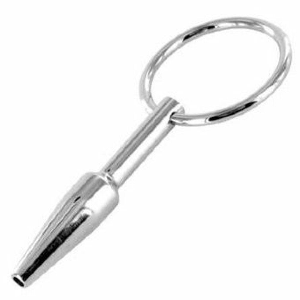 Metall-Plug mit Ring. Konische Form, silberfarben. Ring am Ende des Stiels.
