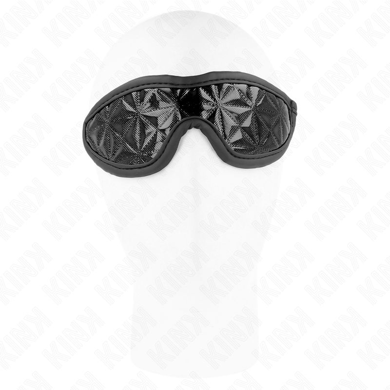 Schwarzes Stirnband mit Rautenmuster auf einem weißen Kopf. Elastisches Band. Glänzende Oberfläche.