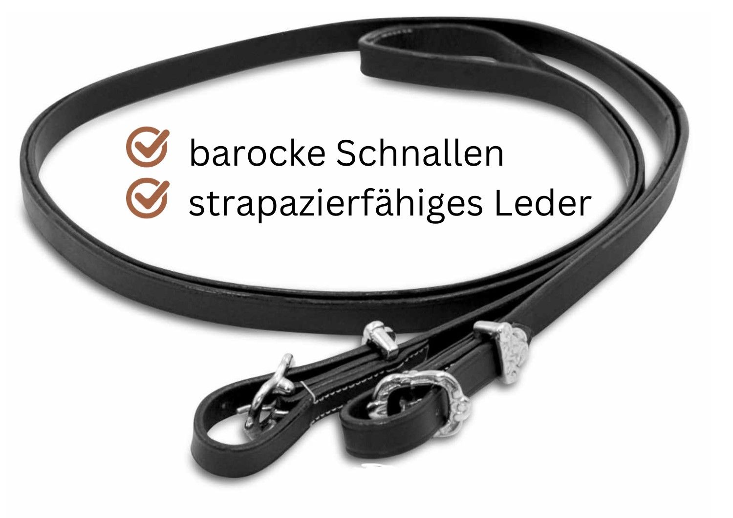 Trense mit barocken Schnallen und strapazierfähigem Leder. Riemen und Schnallen.