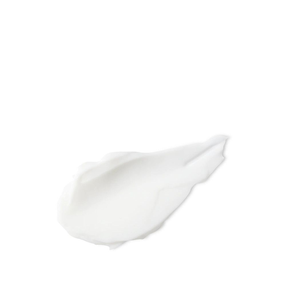 Weißes Produkt, cremige Textur, auf weißem Hintergrund. Form erinnert an einen Tropfen.