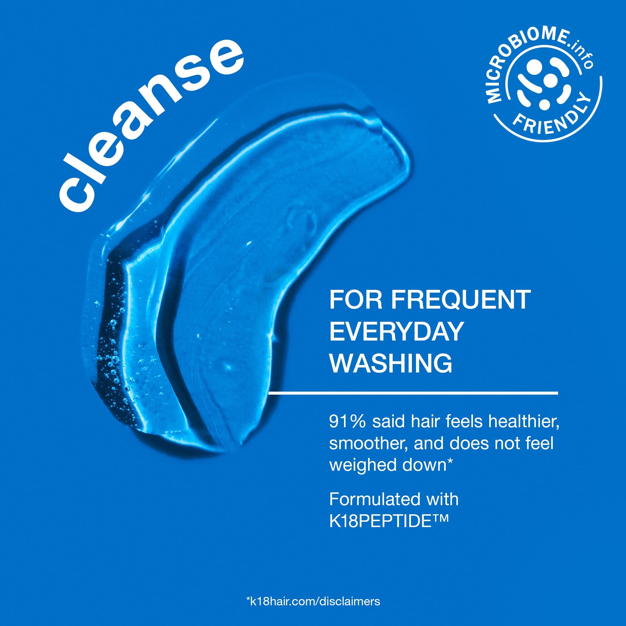 Blaues Gel mit der Aufschrift "cleanse" und Text über die Formulierung.