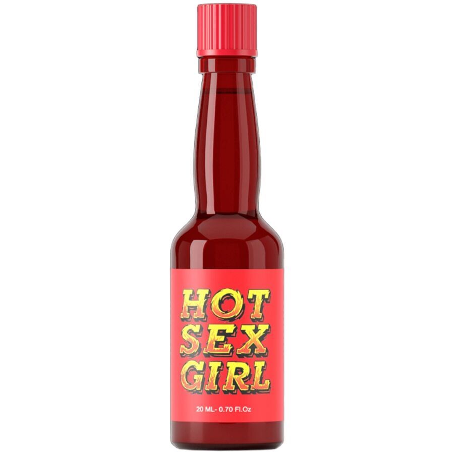 Kleine rote Flasche mit roter Kappe. Aufschrift: HOT SEX GIRL, 20 ml.
