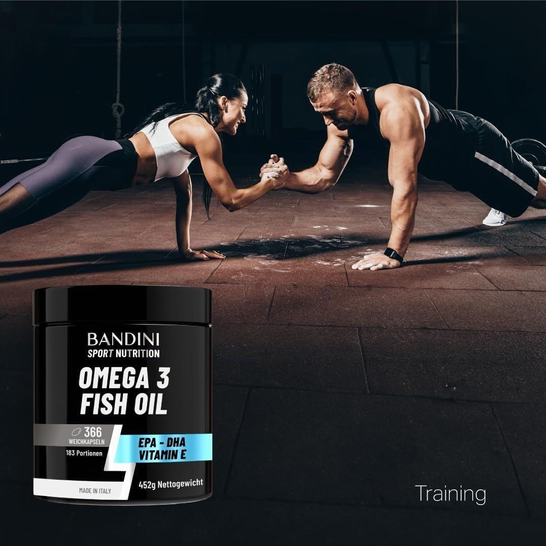 Bandini Omega 3 Fischöl Dose mit 366 Weichkapseln, EPA-DHA, Vitamin E. 452g Nettogewicht.