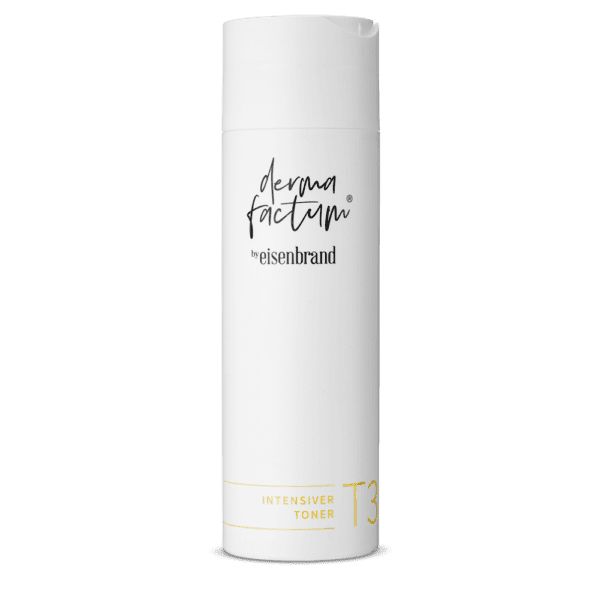 Weiße zylindrische Flasche. Aufschrift: Dermafactum by eisenbrand. Darunter: Intensiver Toner T3.