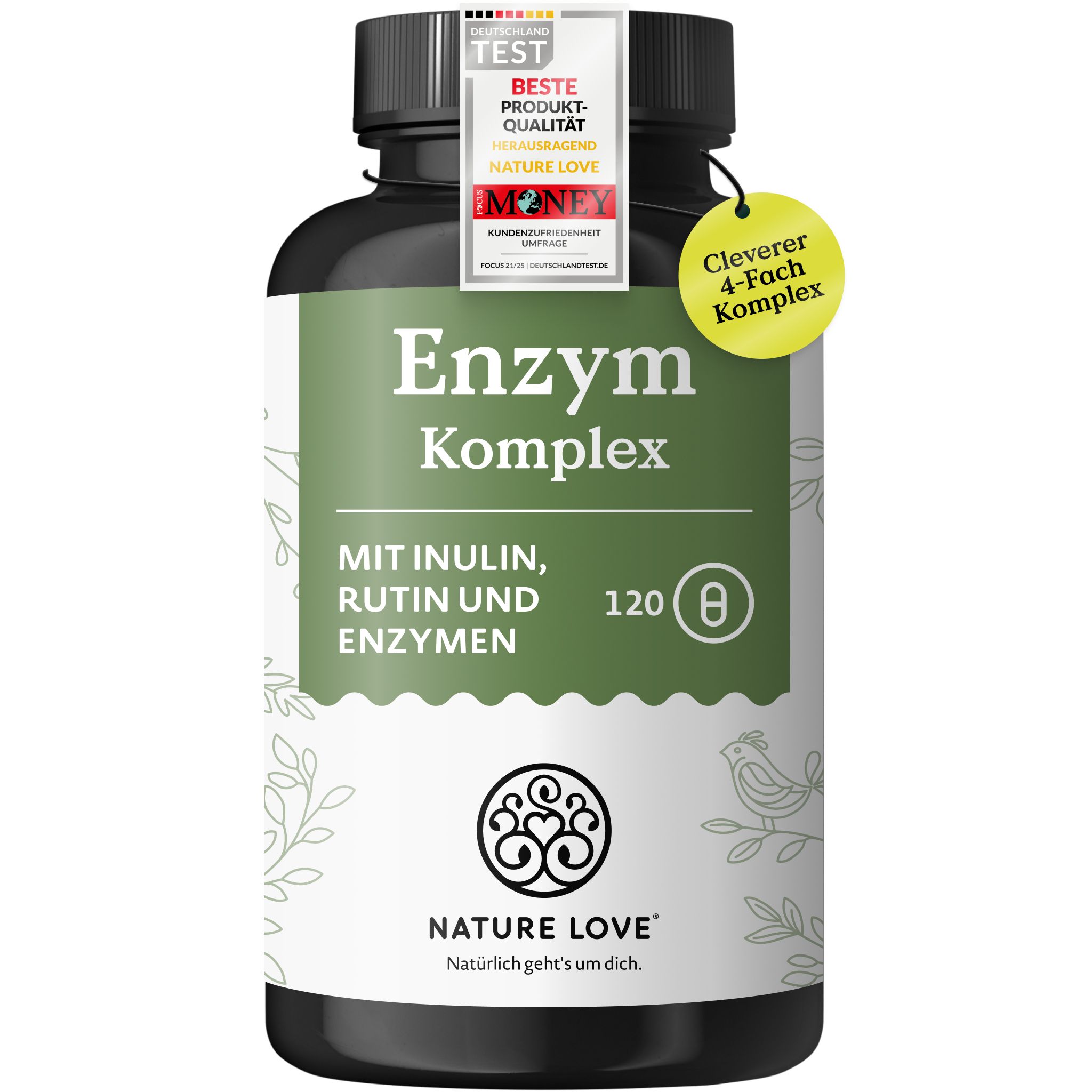 Flasche NATURE LOVE Enzym Komplex, 120 Stk. "Cleverer 4-Fach Komplex".