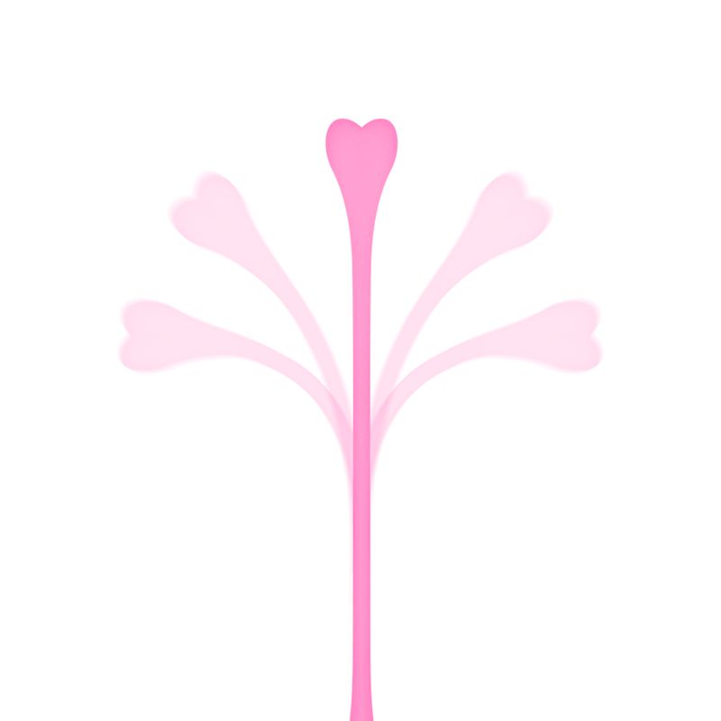 Fünf Kegel-Eier in verschiedenen Rosatönen. Jedes Ei hat eine herzförmige Spitze und eine längliche Form.