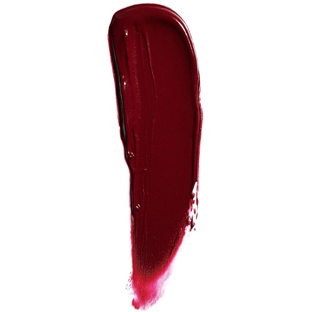 Ein einzelner, roter Lippenstiftstrich. Die Textur ist glänzend und deckend. Der Strich ist vertikal und unregelmäßig geformt.