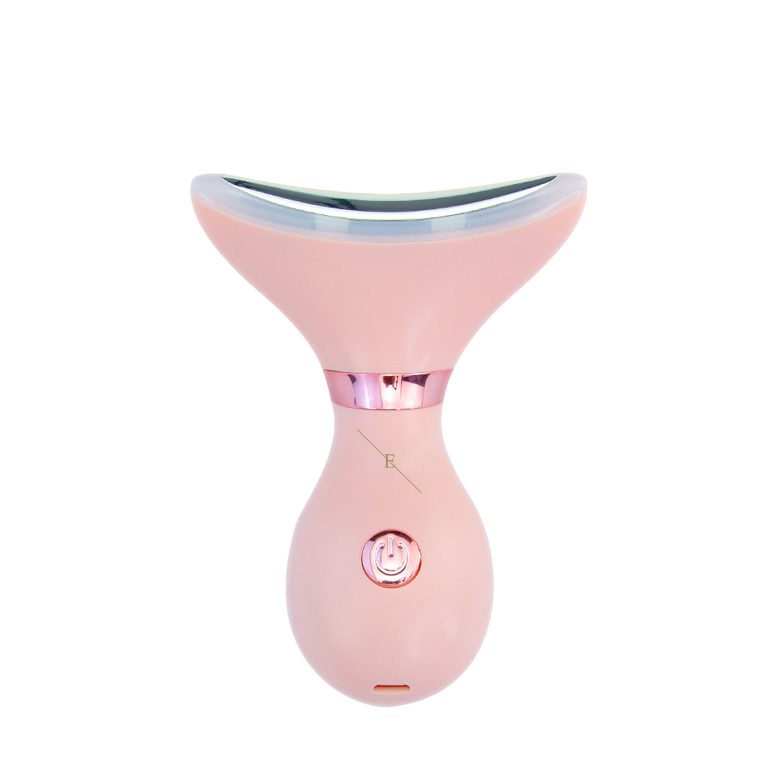 Rosa LED Hals- und Kieferpartie-Definierer mit silbernem Rand und Power-Knopf.