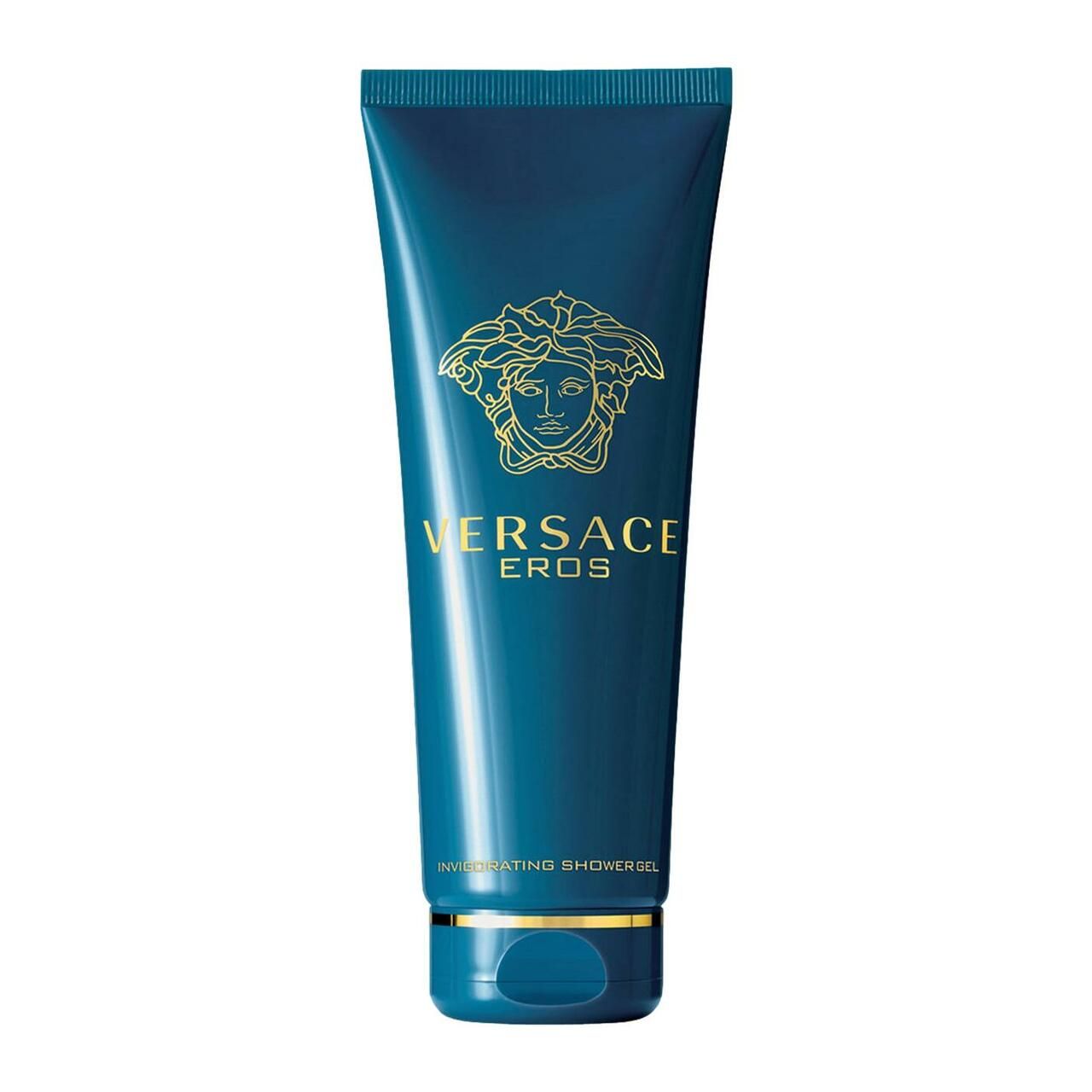 Versace Eros Invigorating Shower Gel in einer blauen Tube, Vorderansicht.