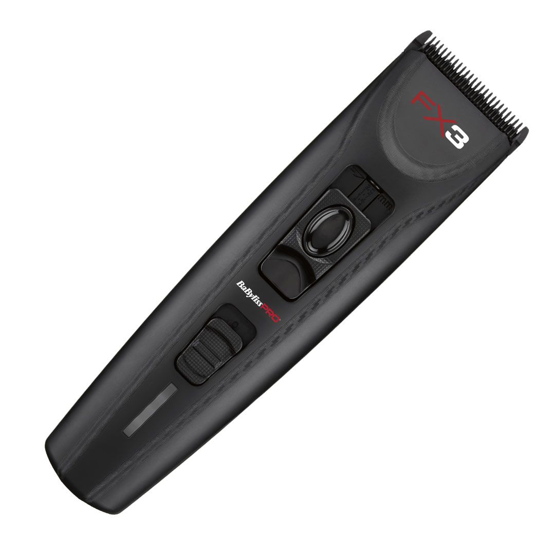 Schwarzer BaByliss Pro Haarschneider mit roten Akzenten und Bedienelementen.