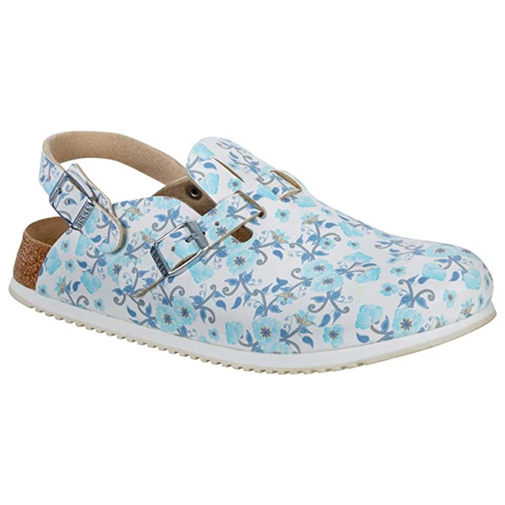 Birkenstock Kay SL Pantolette Blooming Roses Blue schmale Weite Gr. 38