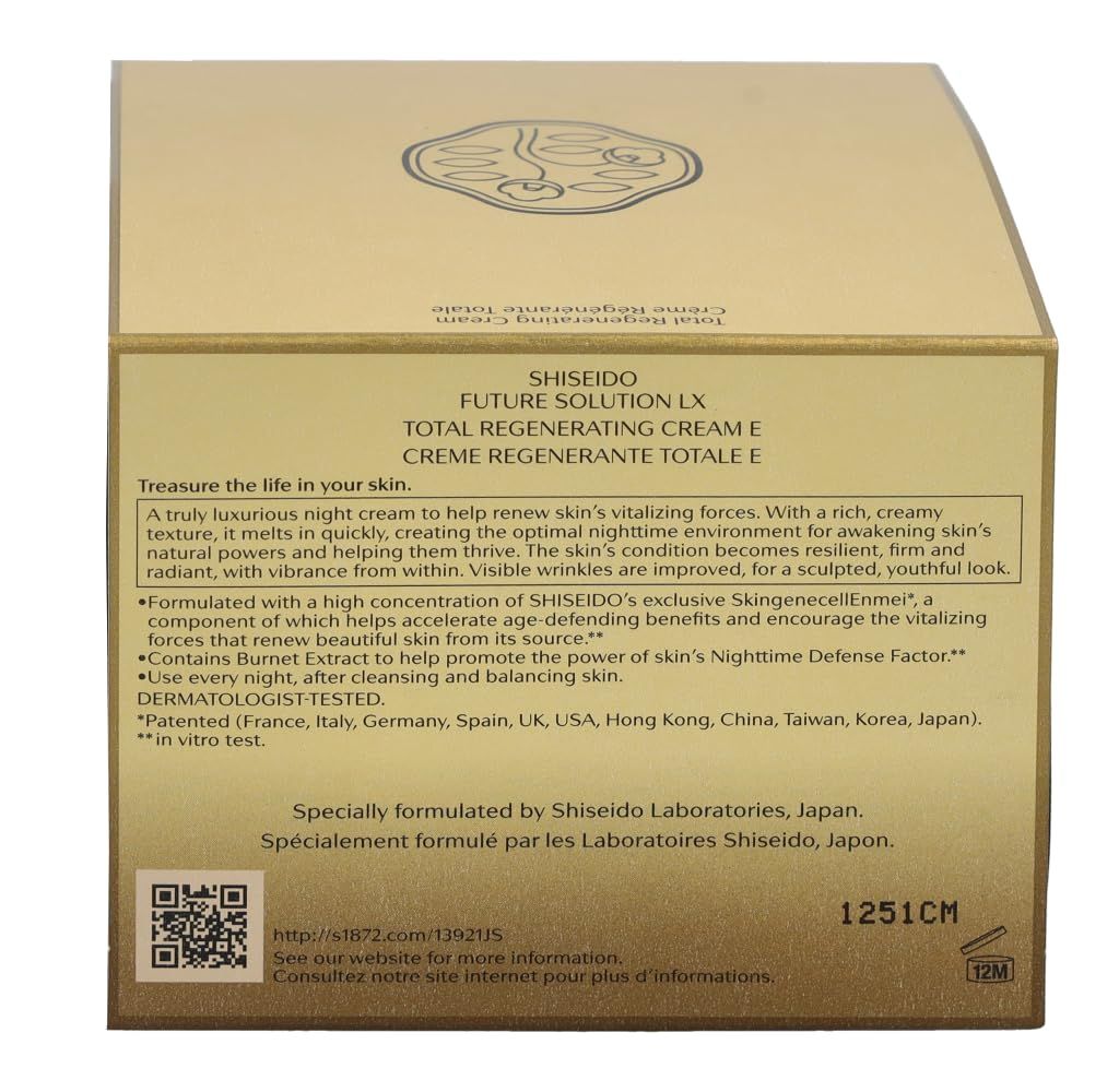 Rückseite der goldfarbenen Schachtel. Text in mehreren Sprachen. Logo oben. Text: Dermatologisch getestet.