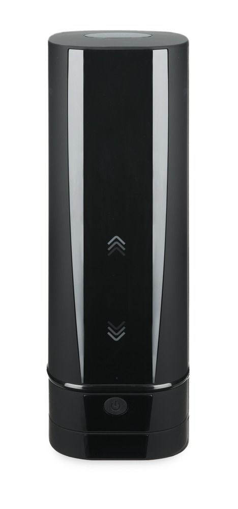 Schwarzer Onyx+ Masturbator mit Pfeilsymbolen und Power-Knopf.