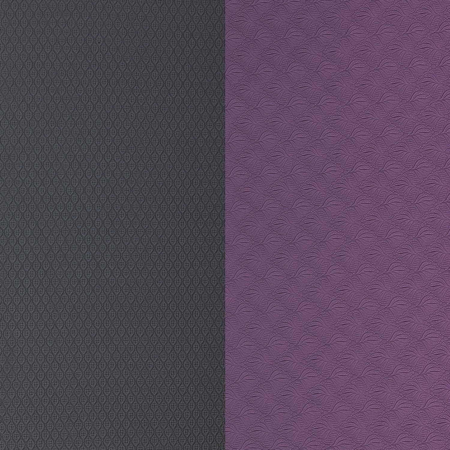 Zwei nebeneinanderliegende Oberflächen. Links grau, rechts violett. Beide mit unterschiedlichen Mustern.