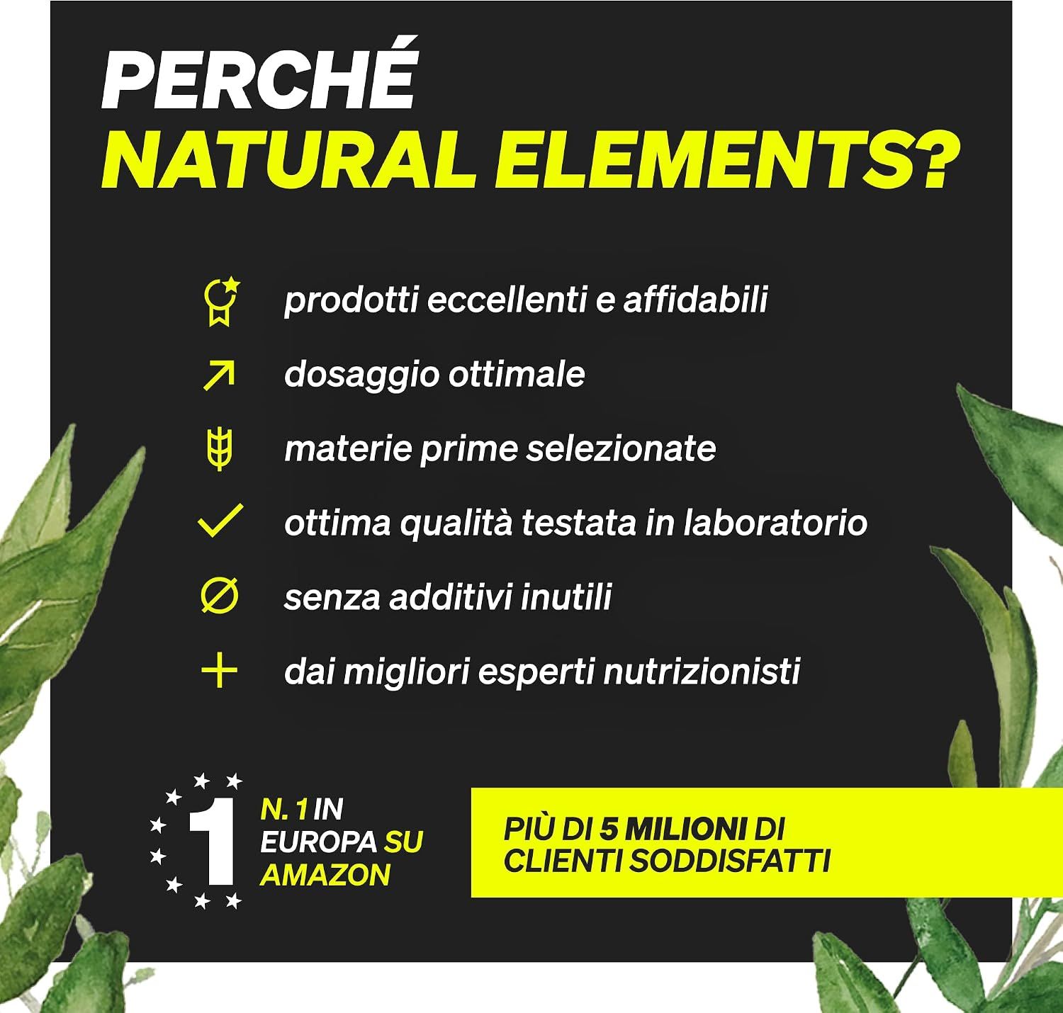 Liste von Vorteilen für 'Natural Elements'.