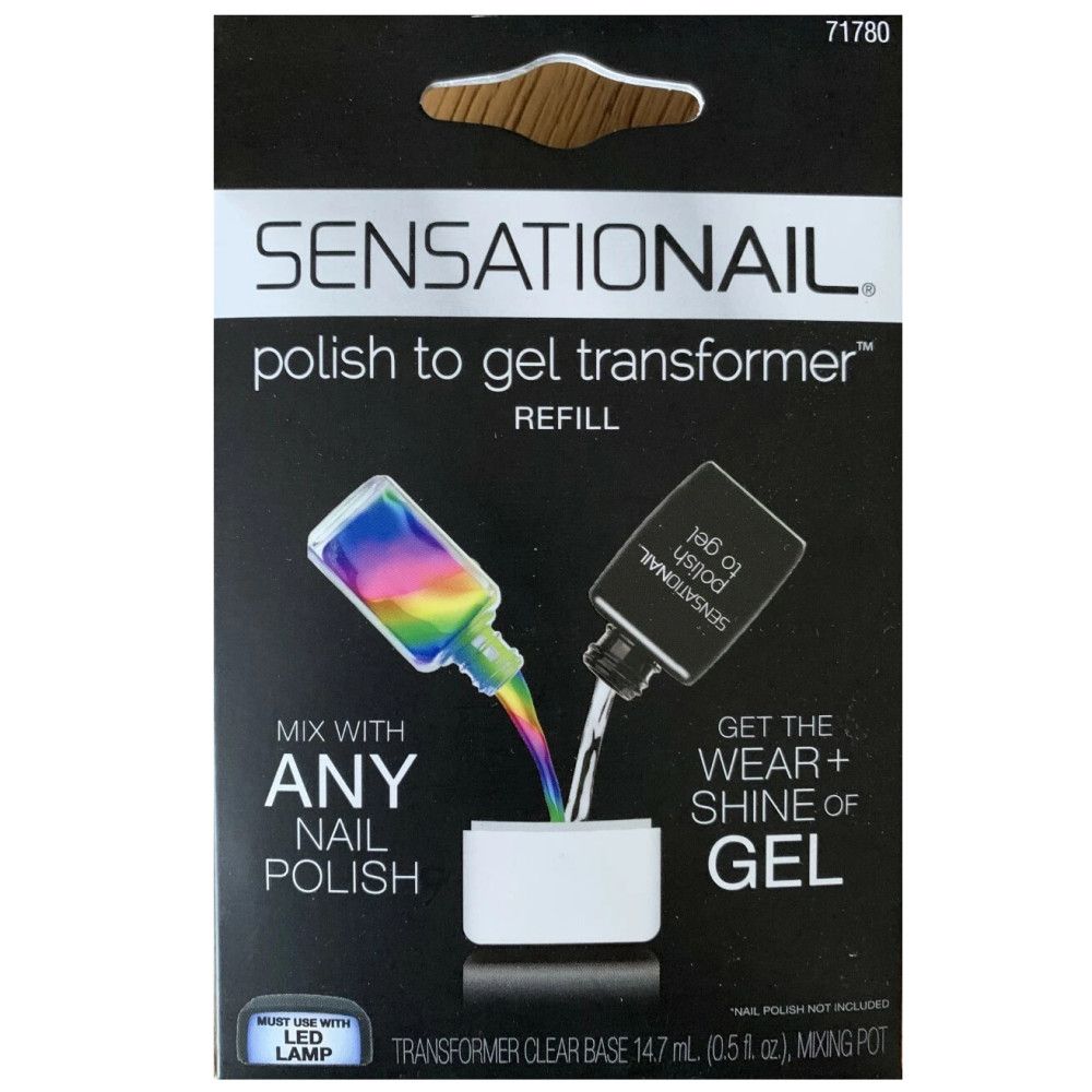 Sensationail Gel-Nagellack-Transformer Nachfüllung. Schwarze Verpackung mit Produktabbildung und Text. Enthält 14,7 ml.