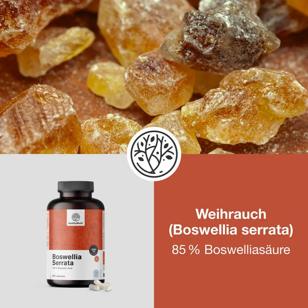 Frau in Yoga-Pose neben Dose HealthyWorld Boswellia Serrata Kapseln, 85% Boswelliasäure.