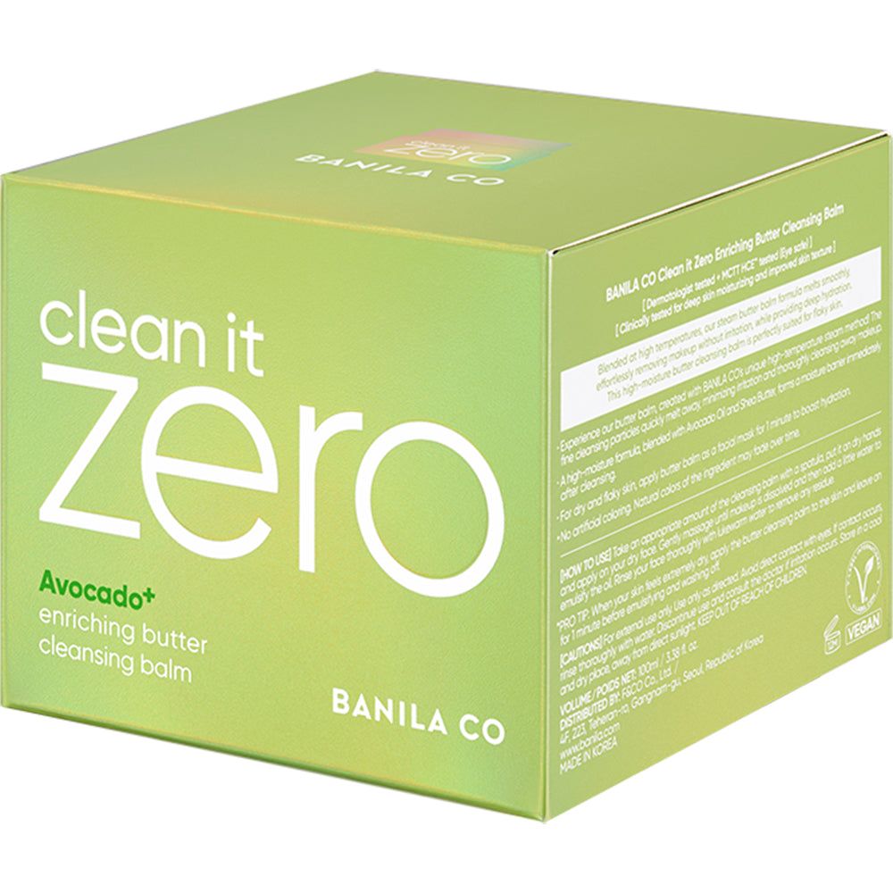 Grüner Karton für "Clean It Zero Avocado+ Enriching Butter Cleansing Balm".