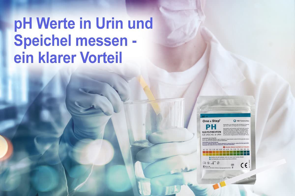 100 One+Step pH Teststreifen für Urin UND Speichel - Selbsttest zur Ermittlung des ph Werts