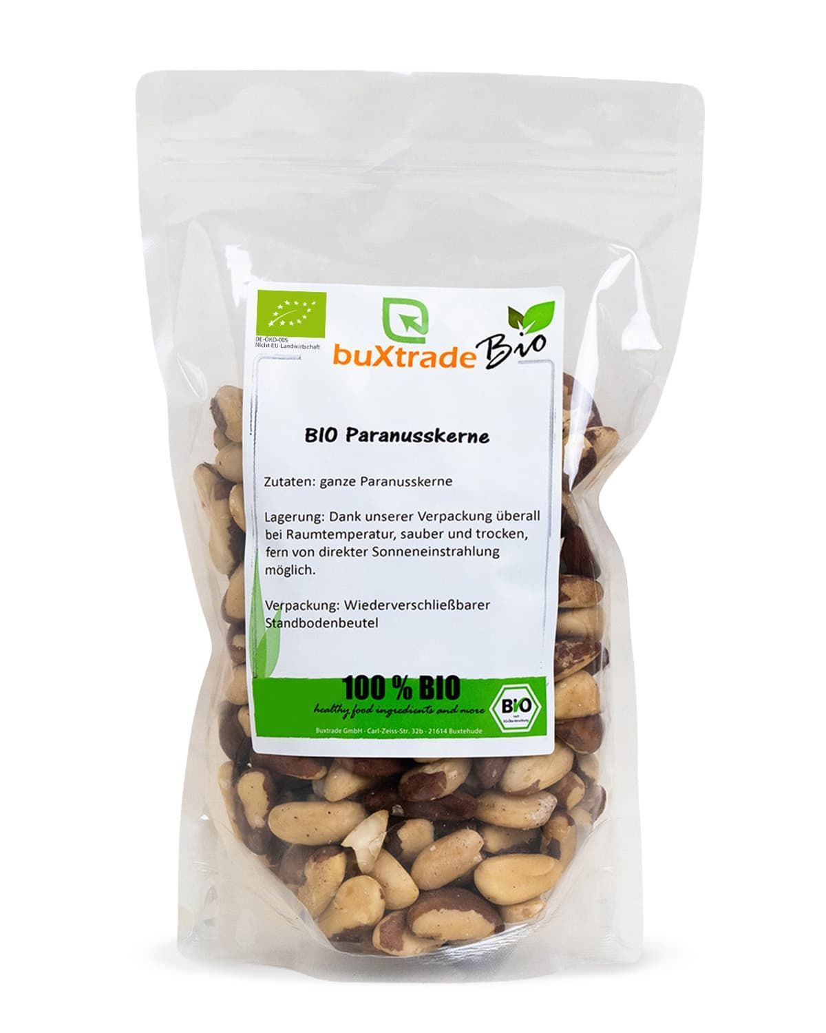 BIO Paranusskerne in wiederverschließbarem Beutel mit Bio-Siegel.