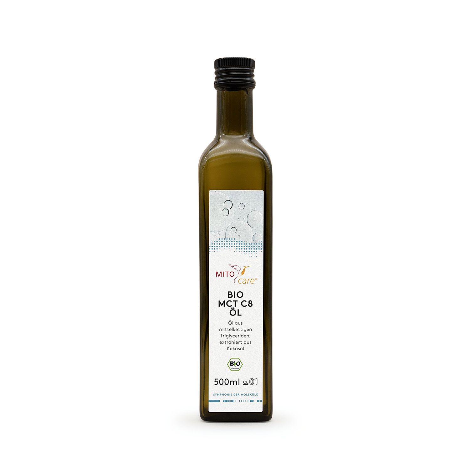 Flasche MITOcare® Bio MCT C8 Öl, 500ml.
