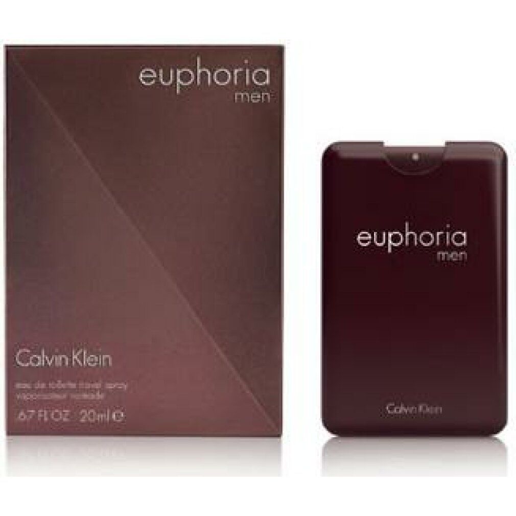 Braune Verpackung und Sprühflasche. Verpackung mit "euphoria men"-Schriftzug und "Calvin Klein"-Logo.