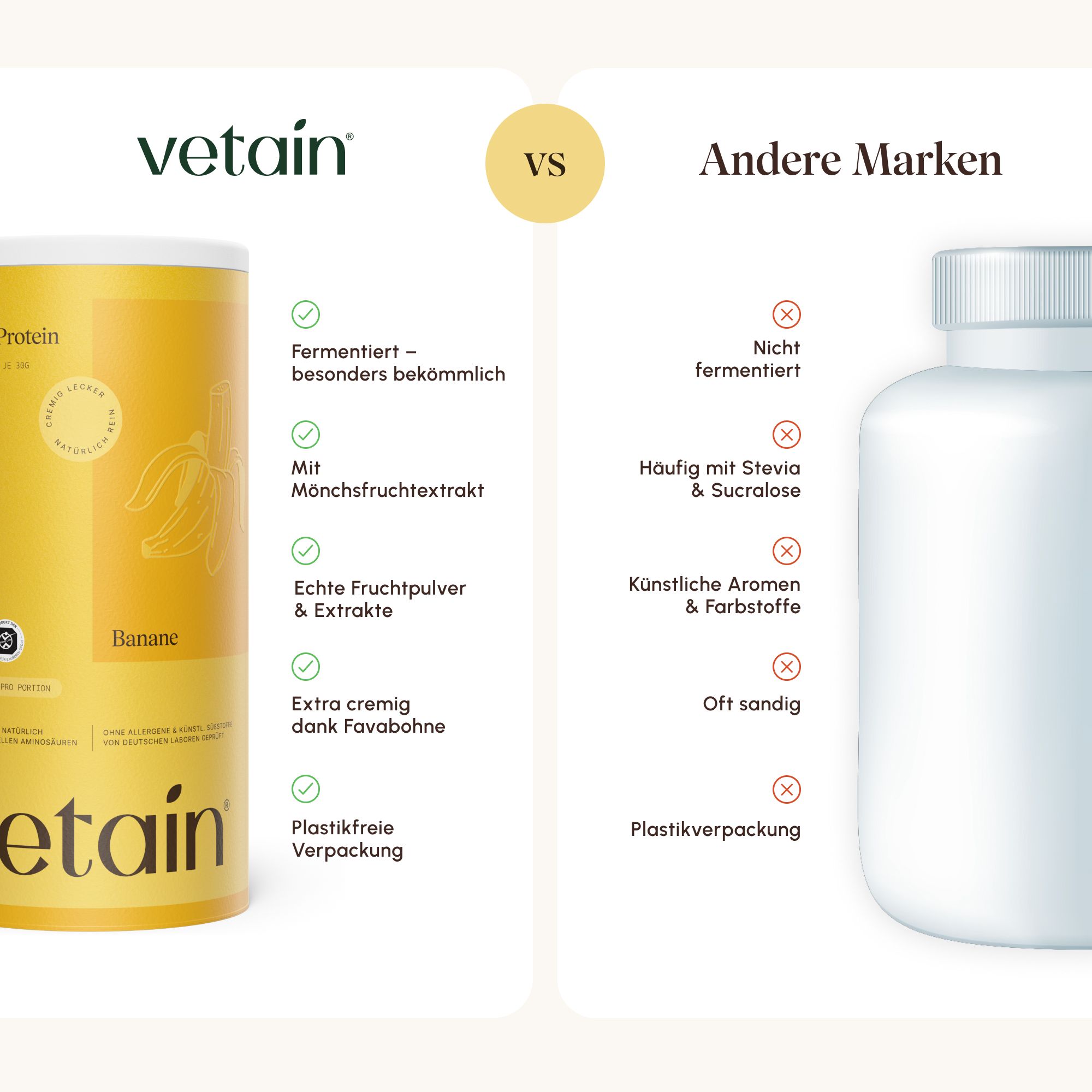 Vergleich VETAIN Vegan Protein mit anderen Marken: Vorteile und Nachteile.