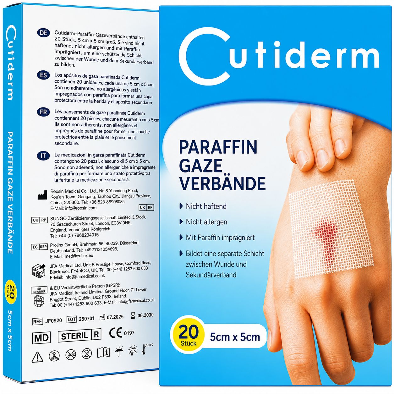Cutiderm sterile Paraffingaze-Kompresse 5 cm x 5 cm