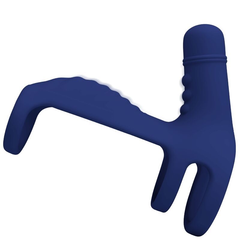 Blauer Vibrationsring mit Verlängerung. Silikon. Mit Griff und zwei Ringen.