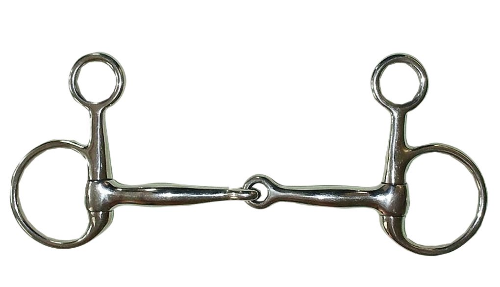 Metall-Bauchergebiss mit zwei Ringen und einem Mundstück.