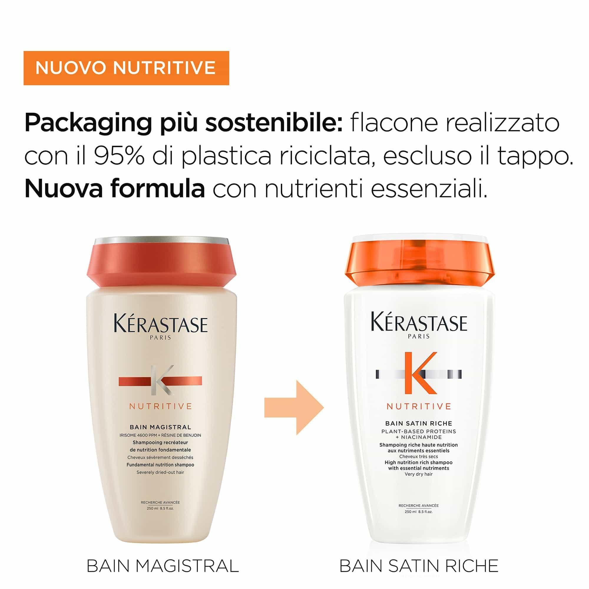 Vergleich von Kérastase Nutritive Bain Magistral und Bain Satin Riche Flaschen.