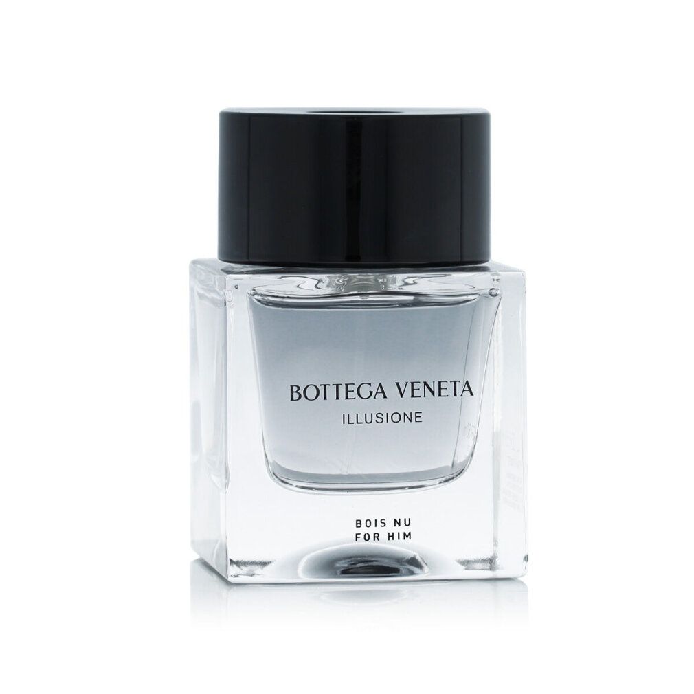Glasflakon mit schwarzem Verschluss. "BOTTEGA VENETA ILLUSIONE BOIS NU FOR HIM Eau de Toilette".