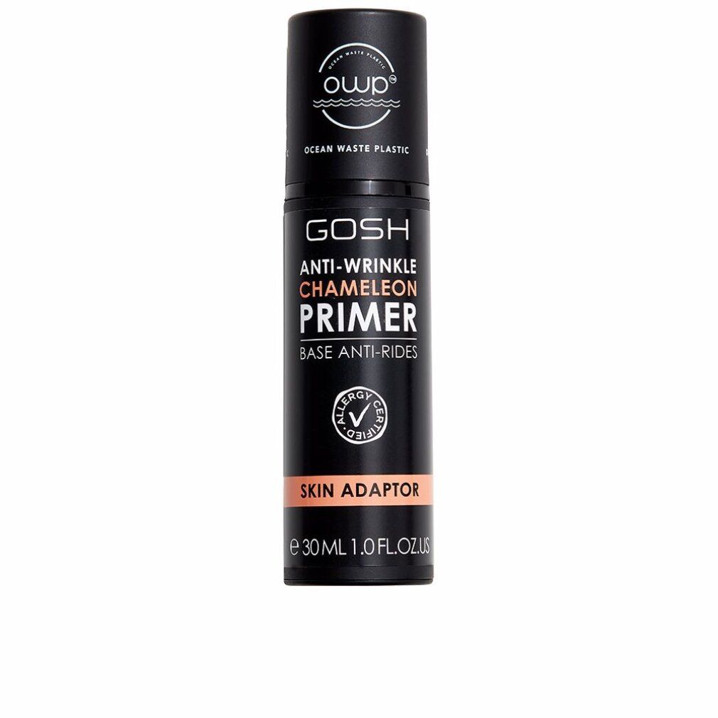 Schwarze Flasche mit GOSH Anti-Wrinkle Chameleon Primer. Text: Haut Adaptor, 30 ml, Allergy Certified, OWP Ocean Waste Plastic.