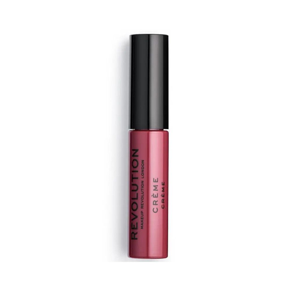 Geschlossene Lippenstift-Tube. Rosa Lippenstift, schwarzer Deckel. Marke: Makeup Revolution.