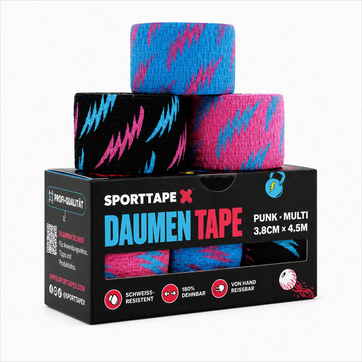 SPORTTAPE Hook Grip Daumentape – 3 Rollen - 3,8 cm x 4,9 Gemischt