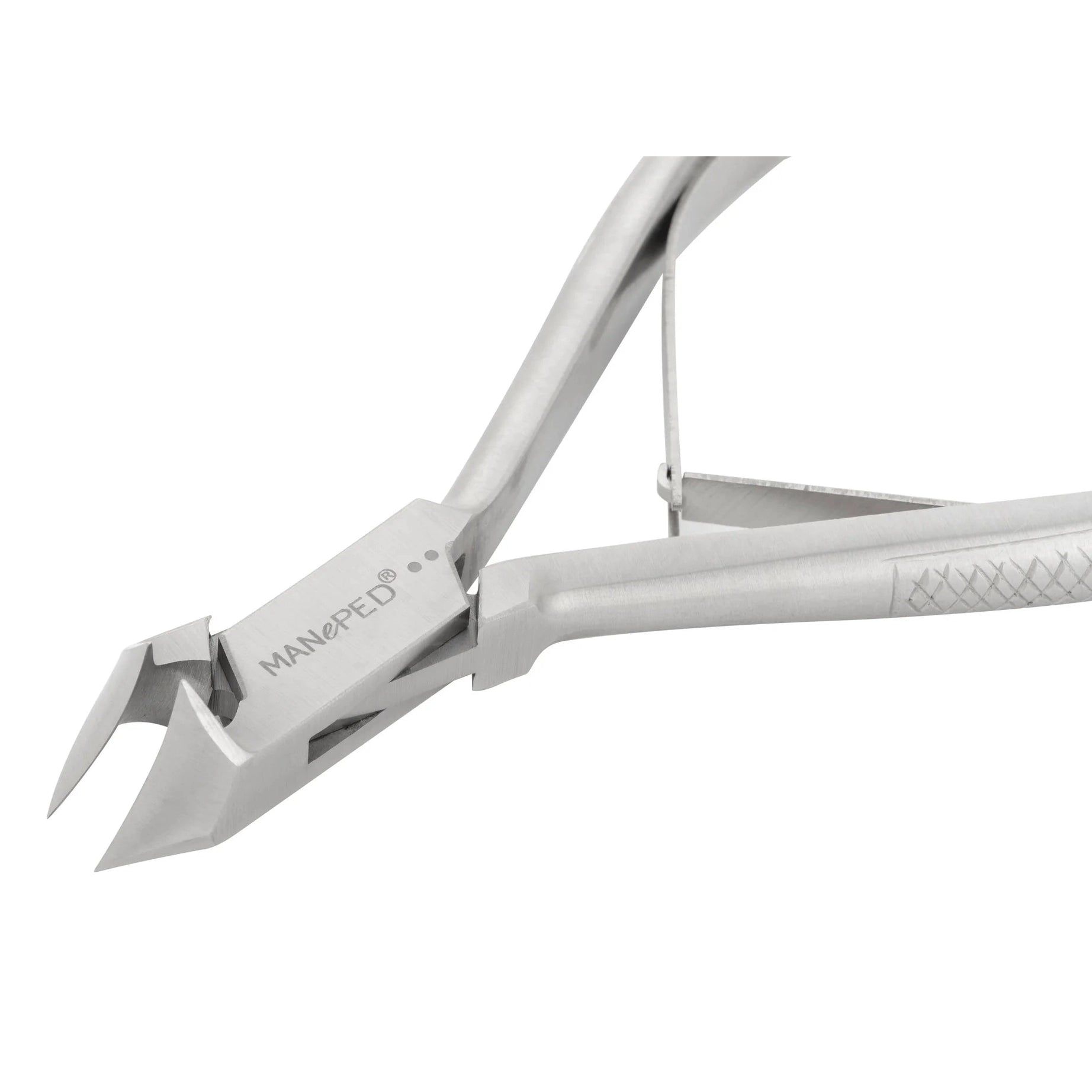 Nagelzange aus Metall. Der Griff ist geriffelt. Der Markenname MANePED ist sichtbar.
