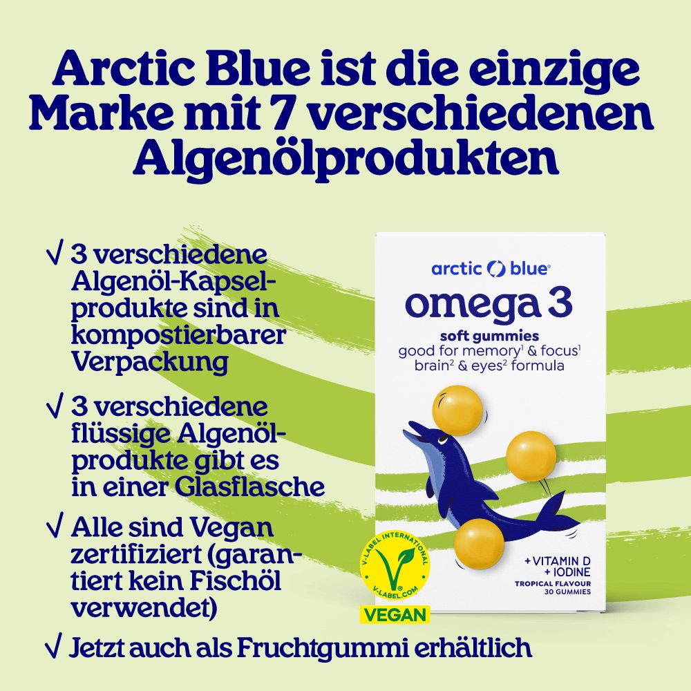 Arctic Blue: Einzigartige Marke mit 7 Algenölprodukten, vegan zertifiziert.