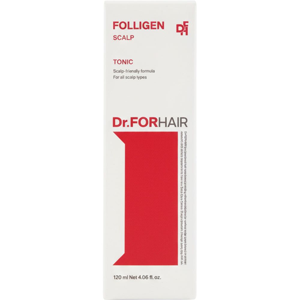 Verpackung von Dr. FORHAIR Folligen Scalp Tonic mit rotem Designelement.