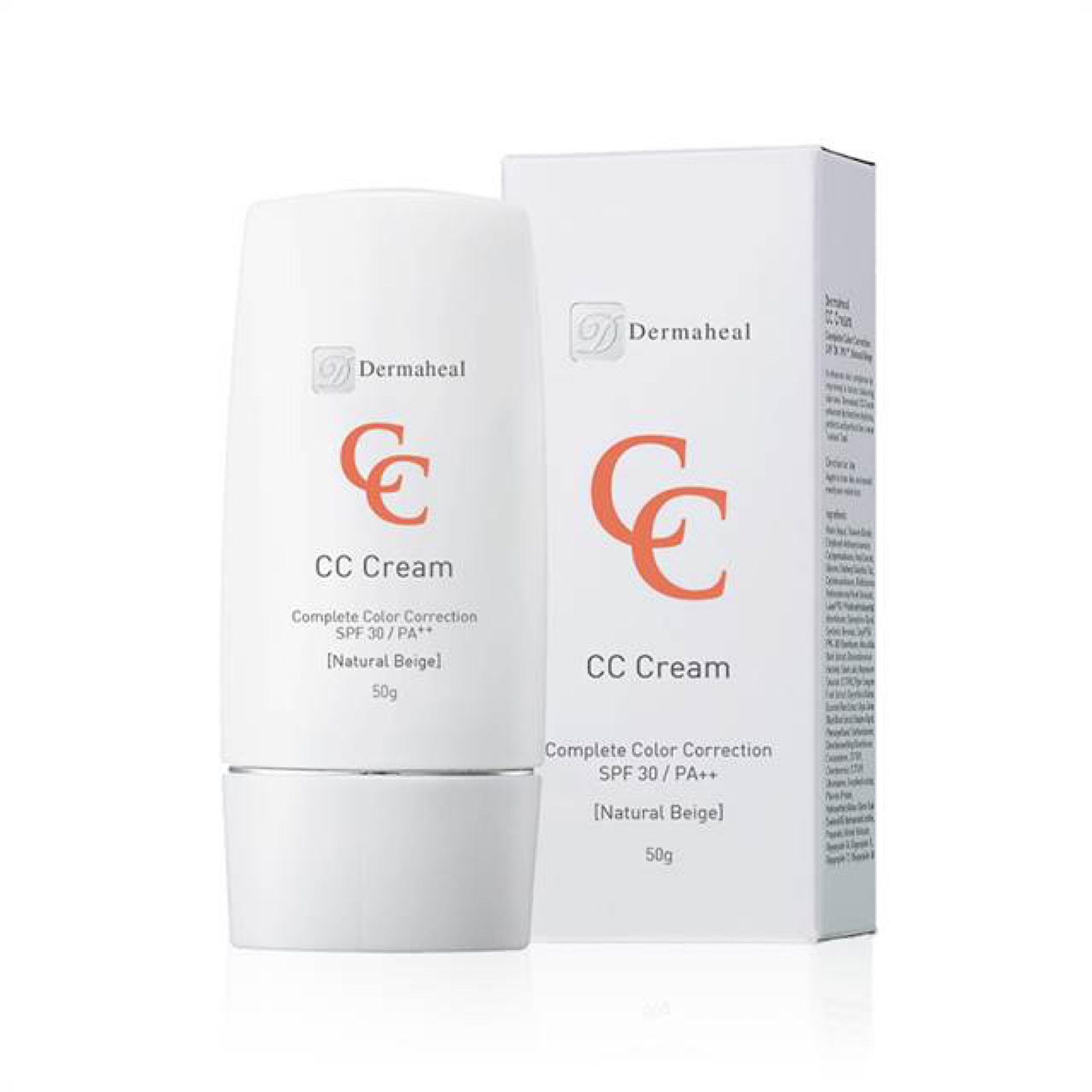 Weiße Tube und Schachtel mit Produktaufdruck. Auf der Tube steht "CC Cream", "Natural Beige" und "SPF 30/PA++".