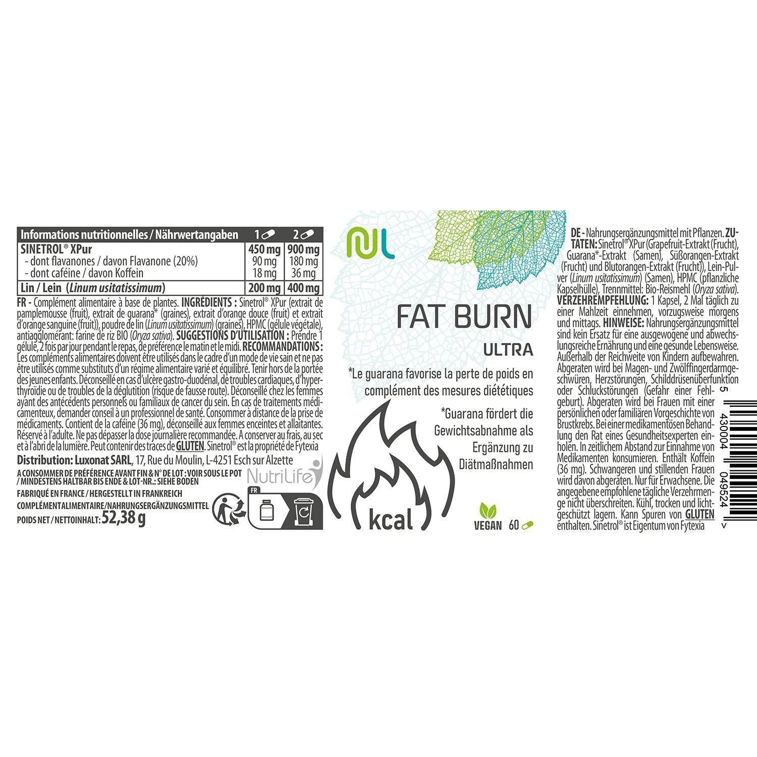 NutriLife Fat Burn Ultra - Unterstützung von Stoffwechsel - vegan