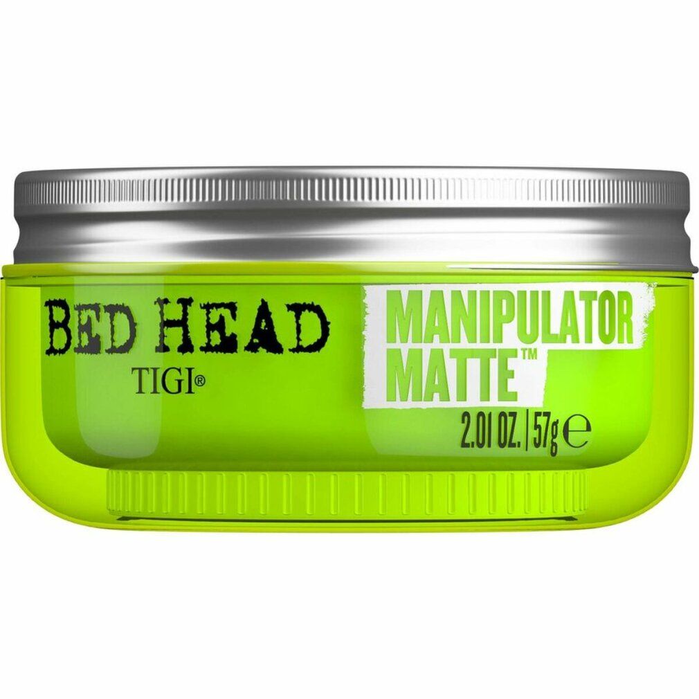 Grüne Dose mit silbernem Deckel. Aufschrift: BED HEAD, MANIPULATOR MATTE, TIGI. Nettogewicht: 57g.
