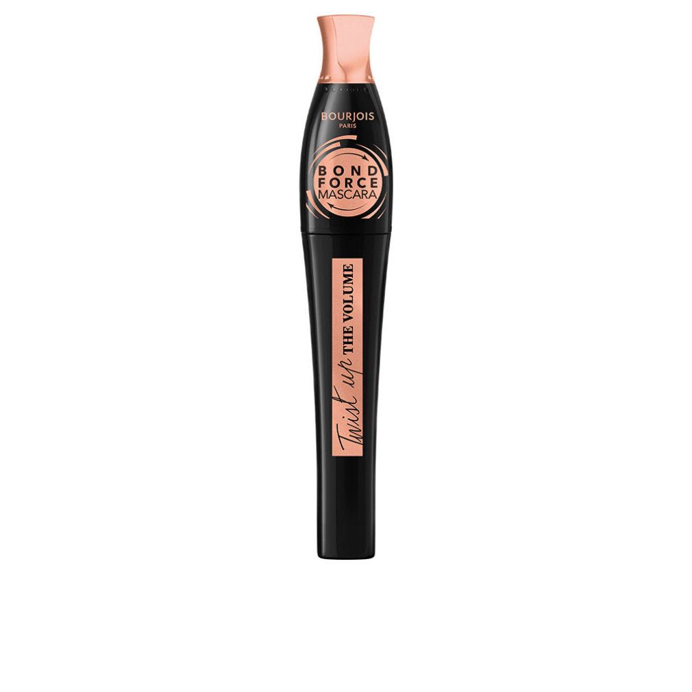 Schwarze Mascara-Tube mit roségoldfarbenen Akzenten. Aufschrift: Bond Force Mascara, Twist Up The Volume.