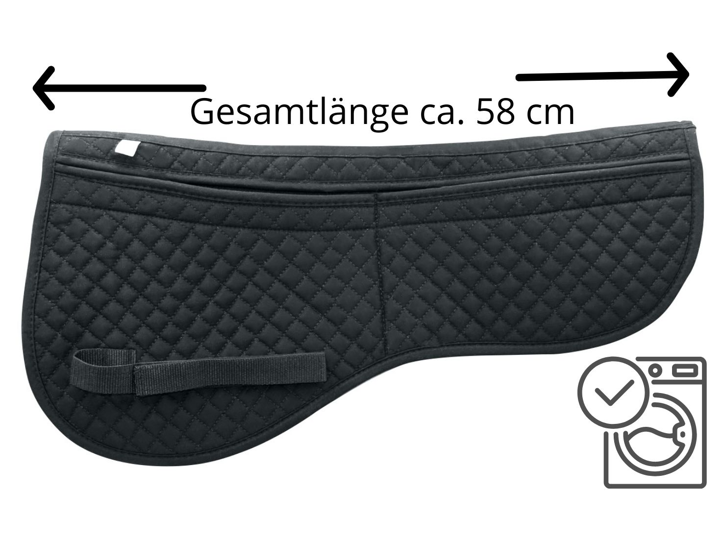 Schwarzes Pad mit Steppmuster. Gesamtlaenge ca. 58 cm. Waschmaschinen-Symbol.