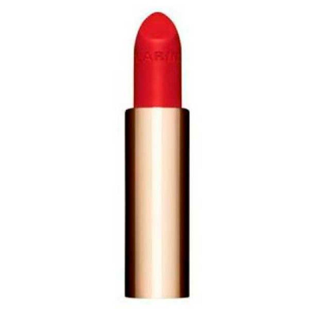 Roter Lippenstift in goldener Hülse. Sichtbar ist die Lippenstiftspitze. Auf dem Lippenstift ist ein Schriftzug zu sehen.
