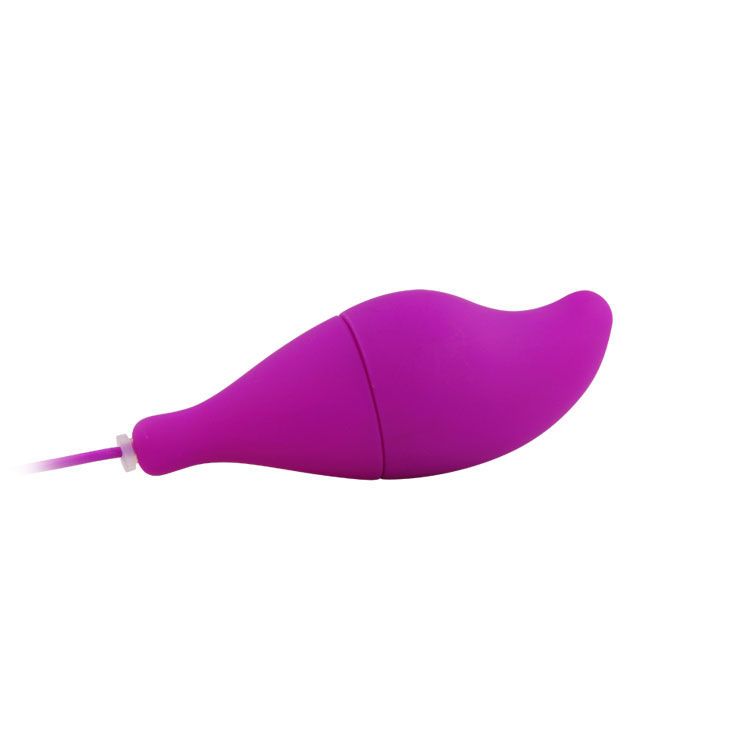 Lila Vibrator in Tropfenform mit Schnur. Die Form ist ergonomisch und geschwungen.