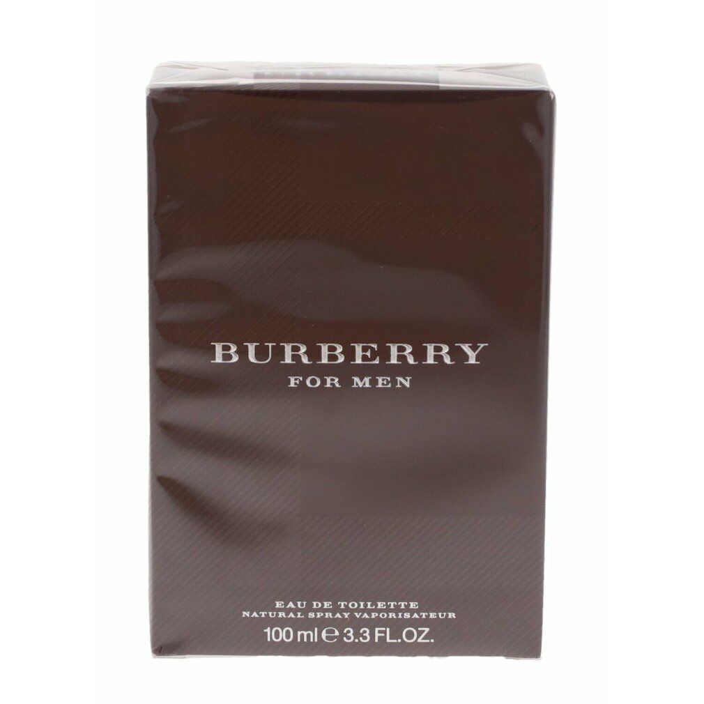Burberry For Men Eau de Toilette Verpackung. Rechteckige braune Schachtel. Schriftzug Burberry For Men. Text darunter.